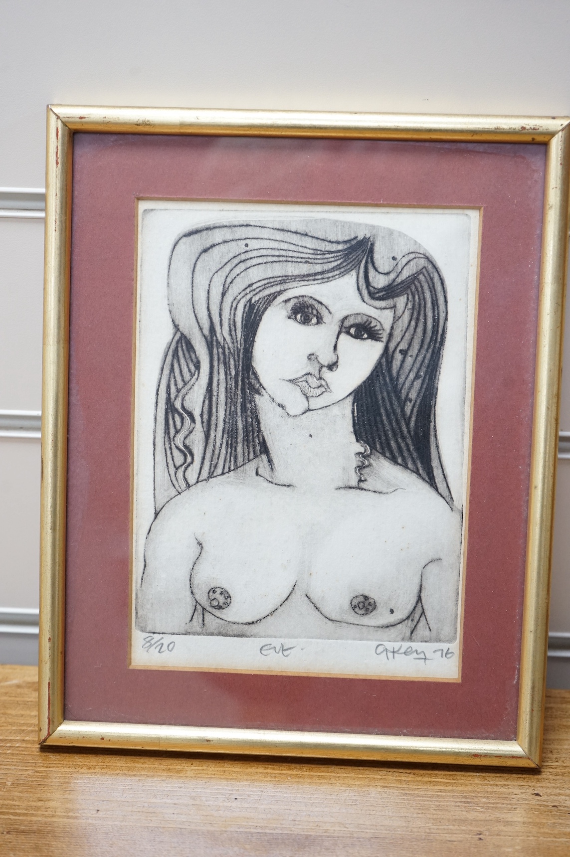 Geoffrey Key (b.1941), etching, ‘Eve’, signed and dated '76, limited edition 8/20, 19 x 13cm. Condition - fair